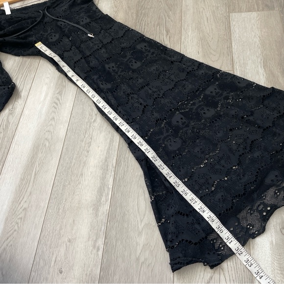 Skull Lace Pants sheer wide leg womens Black (medium) goth whimsigoth vacation - Picture 5 of 6